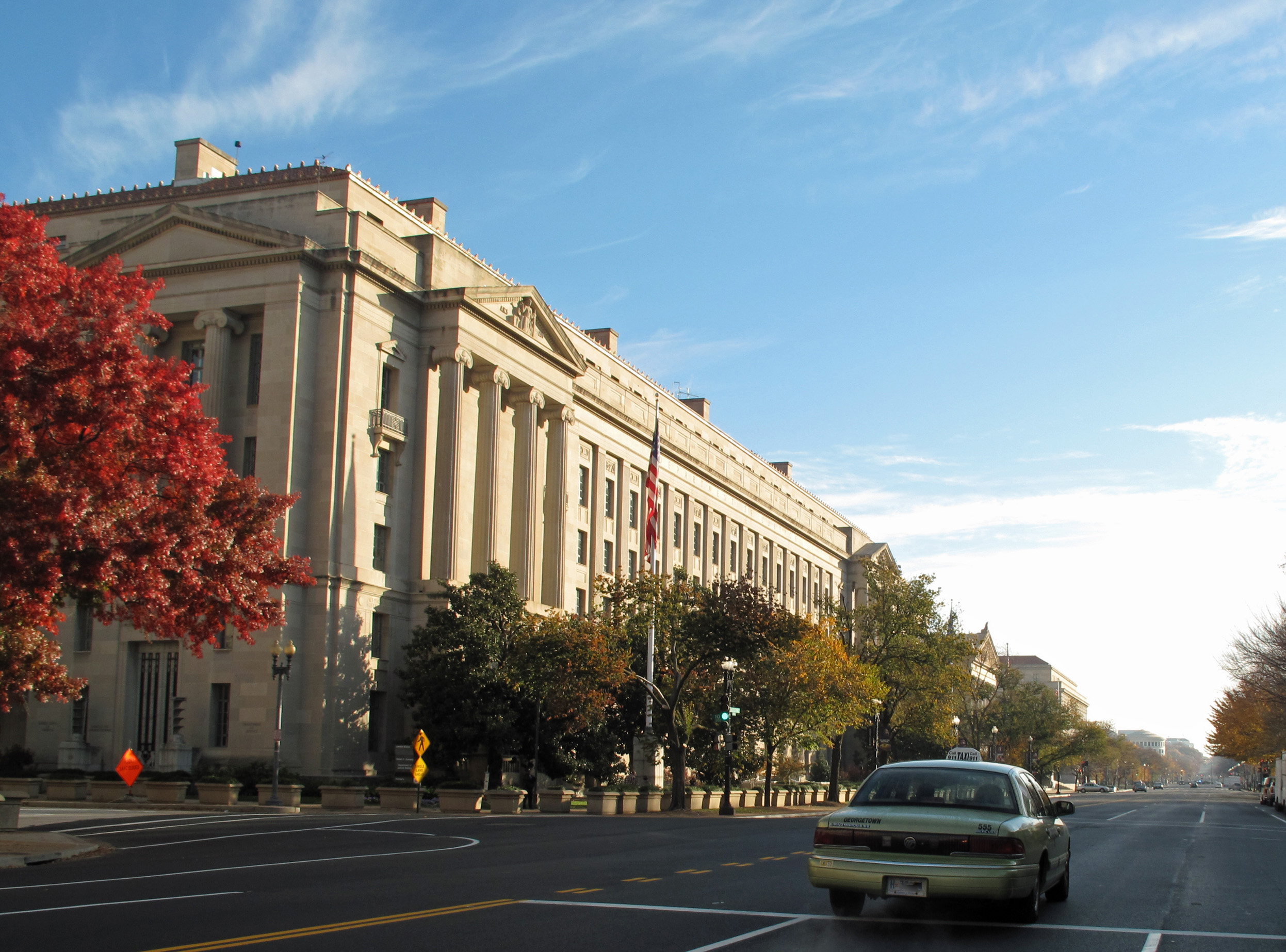 The U.S. Department of Justice building in Washington, D.C., viewed from the street